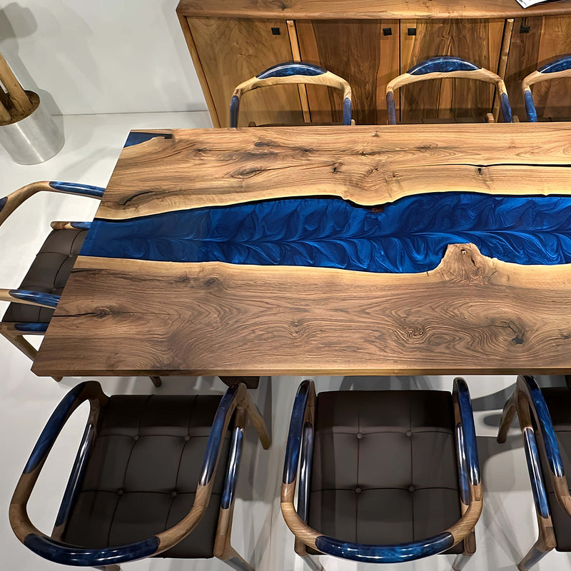 Custom Walnut Epoxy Resin River Table Blue Resin WRT-67