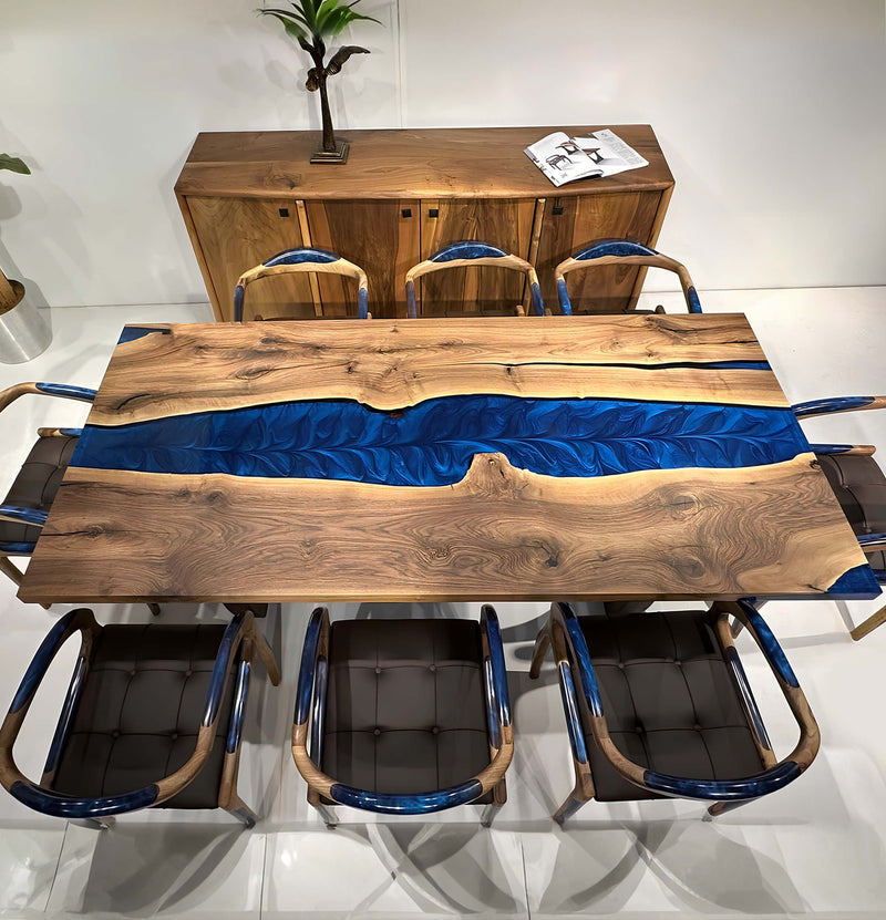 Custom Walnut Epoxy Resin River Table Blue Resin WRT-67