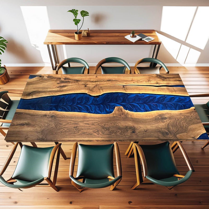 Custom Walnut Epoxy Resin River Table Blue Resin WRT-67