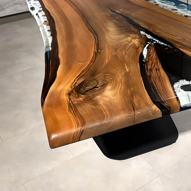 Custom Walnut Epoxy Resin River Table Blue Waves WRT-21