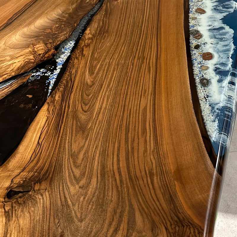 Custom Walnut Epoxy Resin River Table Blue Waves WRT-21