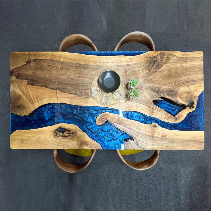 Custom Walnut Epoxy Resin River Table Blue Resin WRT-63