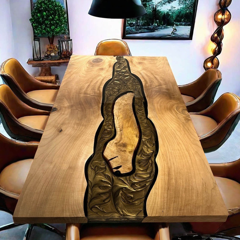 Custom Walnut Epoxy Resin River Table Gold WRT-70