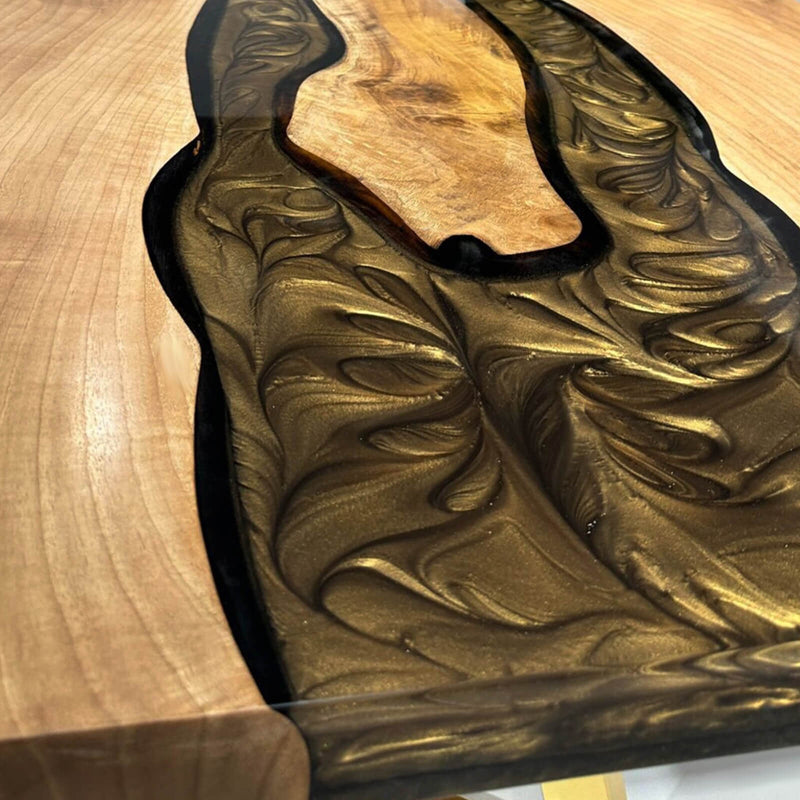 Custom Walnut Epoxy Resin River Table Gold WRT-70