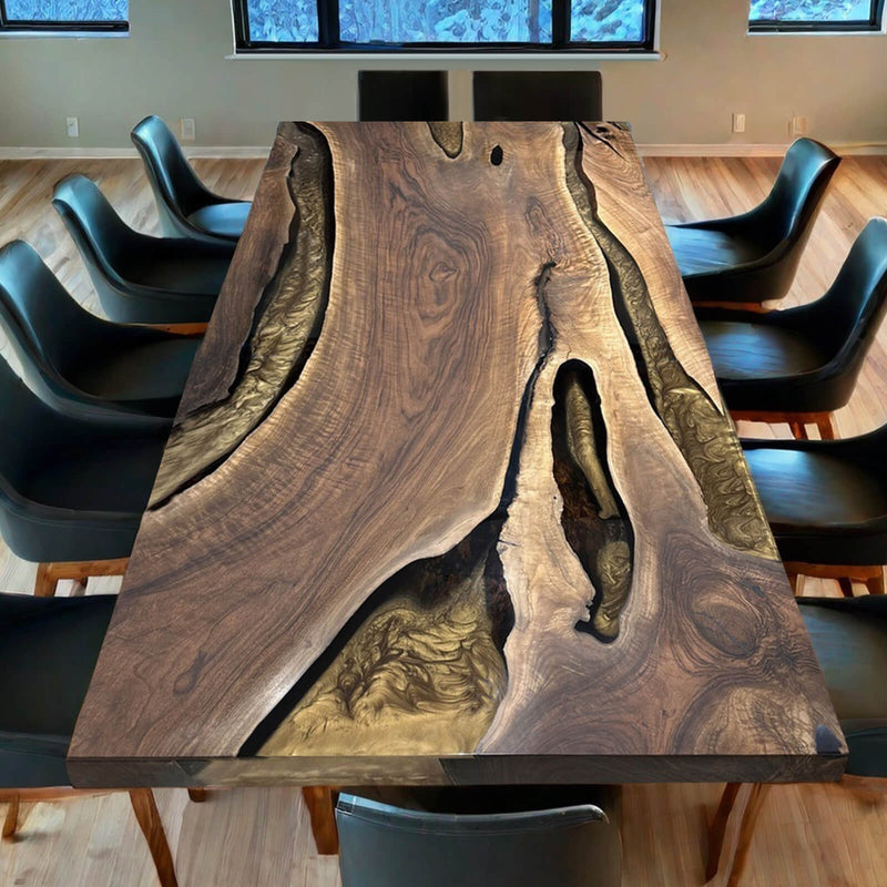 Custom Black Walnut Epoxy Resin River Table Gold Resin BRT-65
