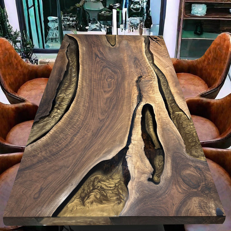 Custom Black Walnut Epoxy Resin River Table Gold Resin BRT-65