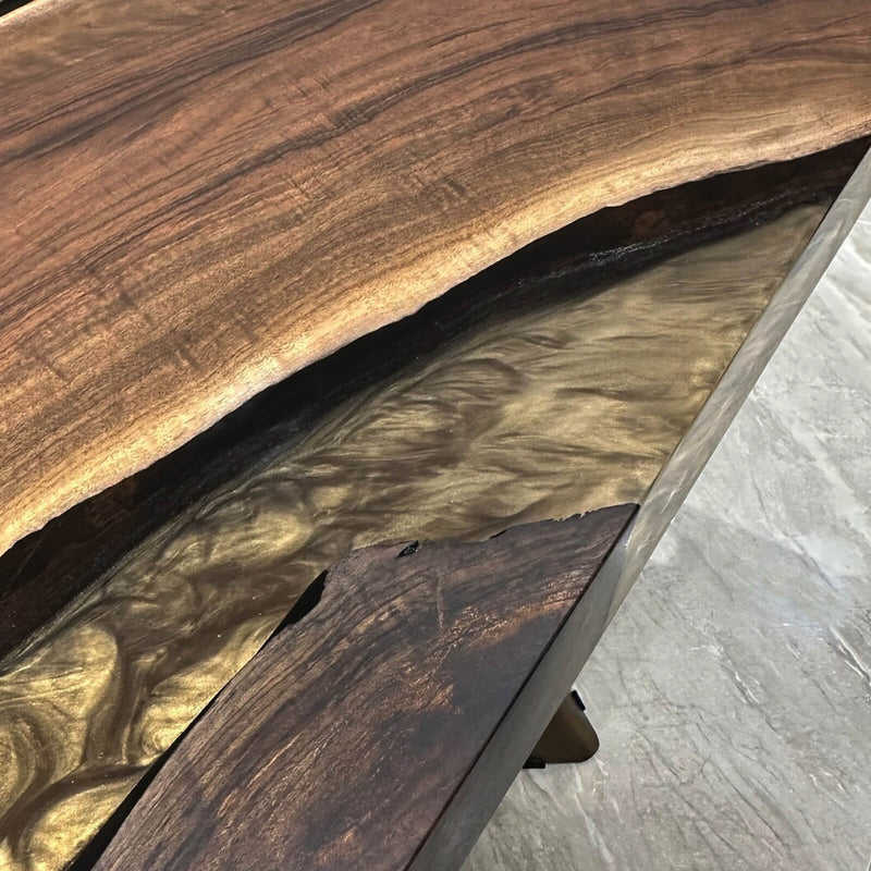 Custom Black Walnut Epoxy Resin River Table Gold Resin BRT-65