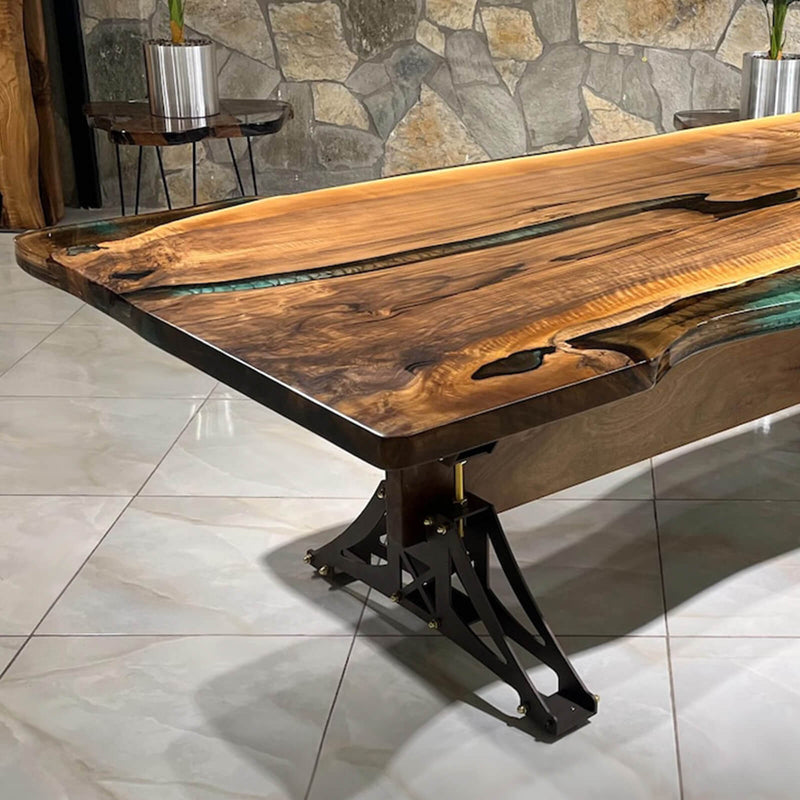 Custom Black Walnut Epoxy Resin River Table Gold Green BRT-92