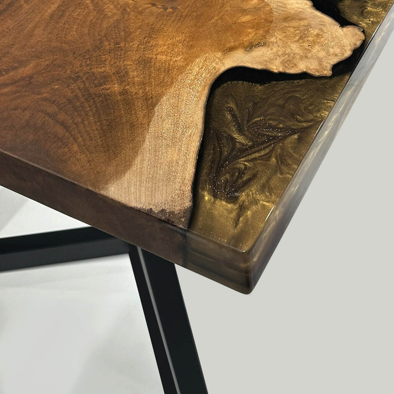 Custom Walnut Epoxy Resin River Table Gold WRT-65