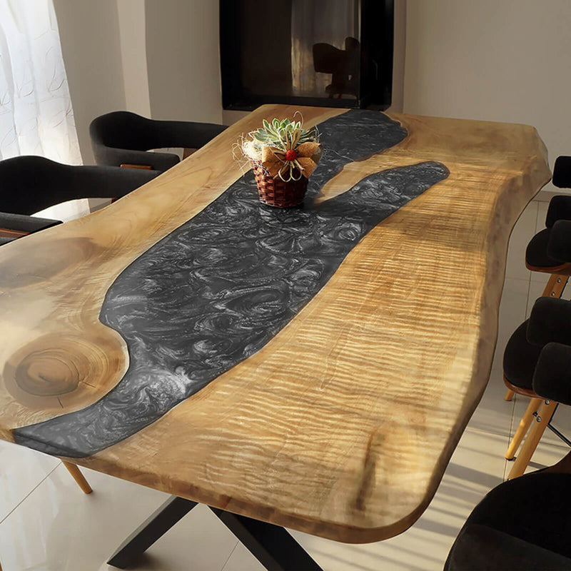 Custom Walnut Epoxy Resin River Table Gray Pearl WRT-69