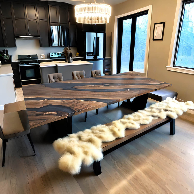 Custom Black Walnut Epoxy Resin River Table Gray Resin BRT-35