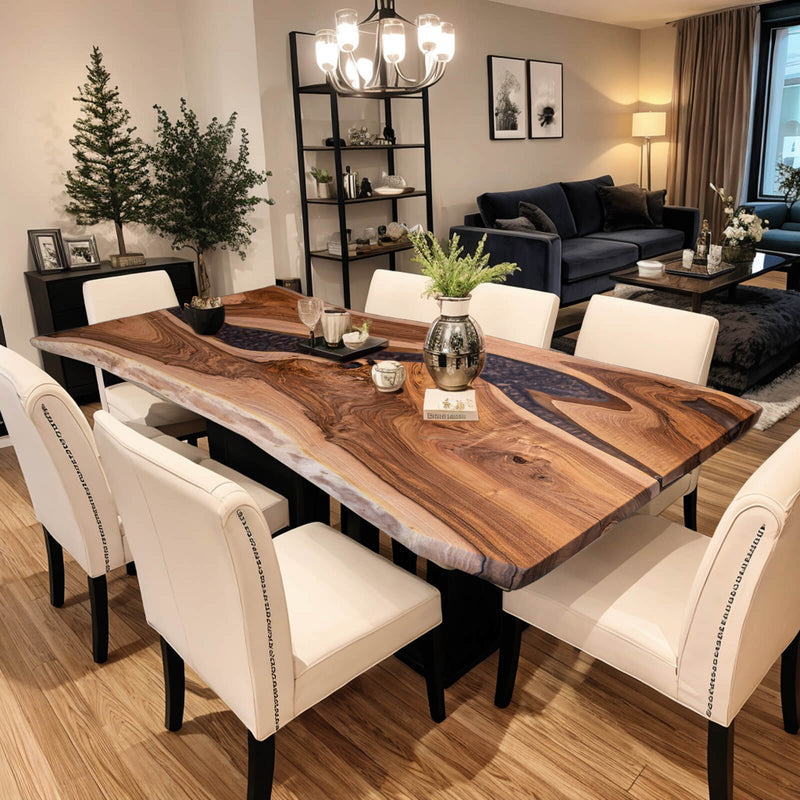Custom Walnut Epoxy Resin River Table Gray Resin WRT-83