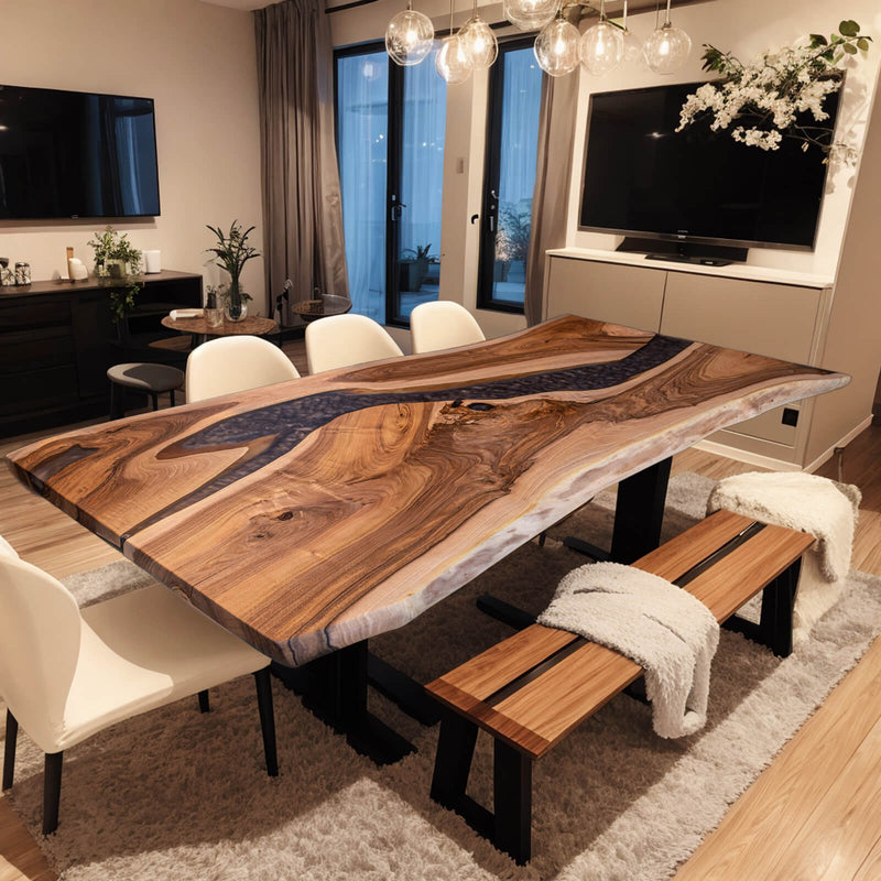 Custom Walnut Epoxy Resin River Table Gray Resin WRT-83