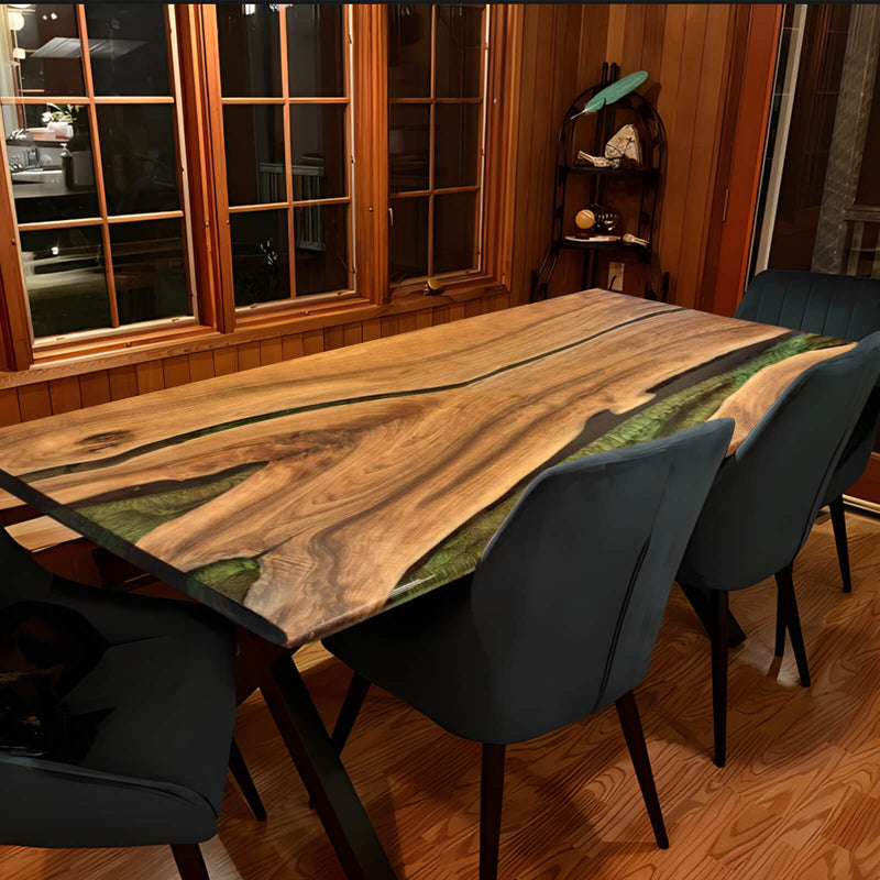 Custom Walnut Epoxy Resin River Table Green WRT-79