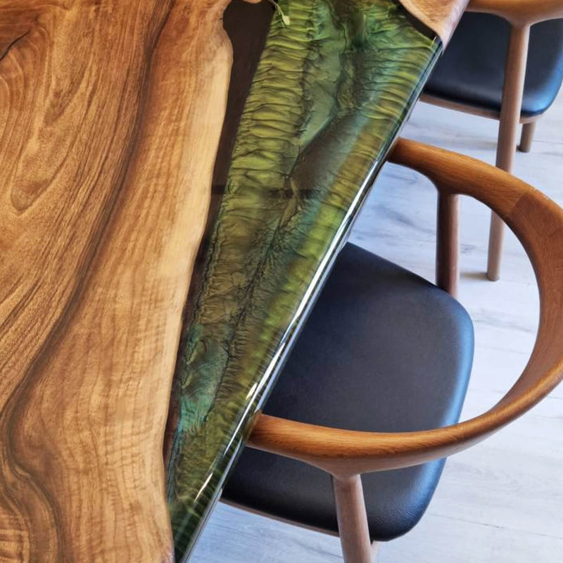 Custom Walnut Epoxy Resin River Table Green WRT-79