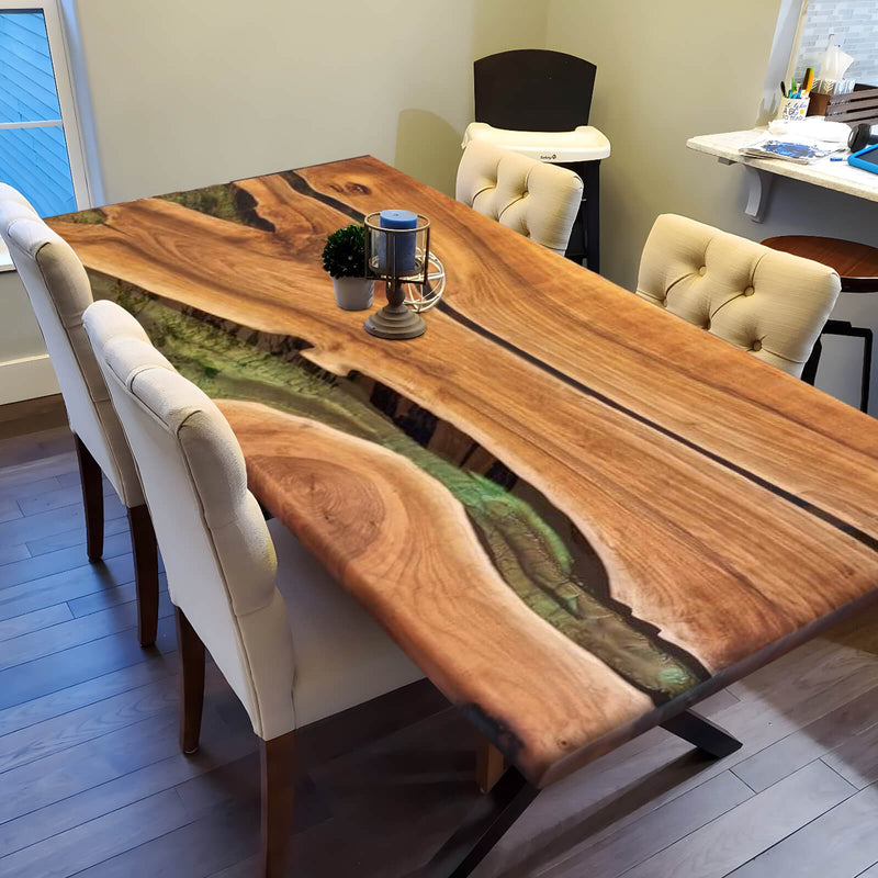 Custom Walnut Epoxy Resin River Table Green WRT-79