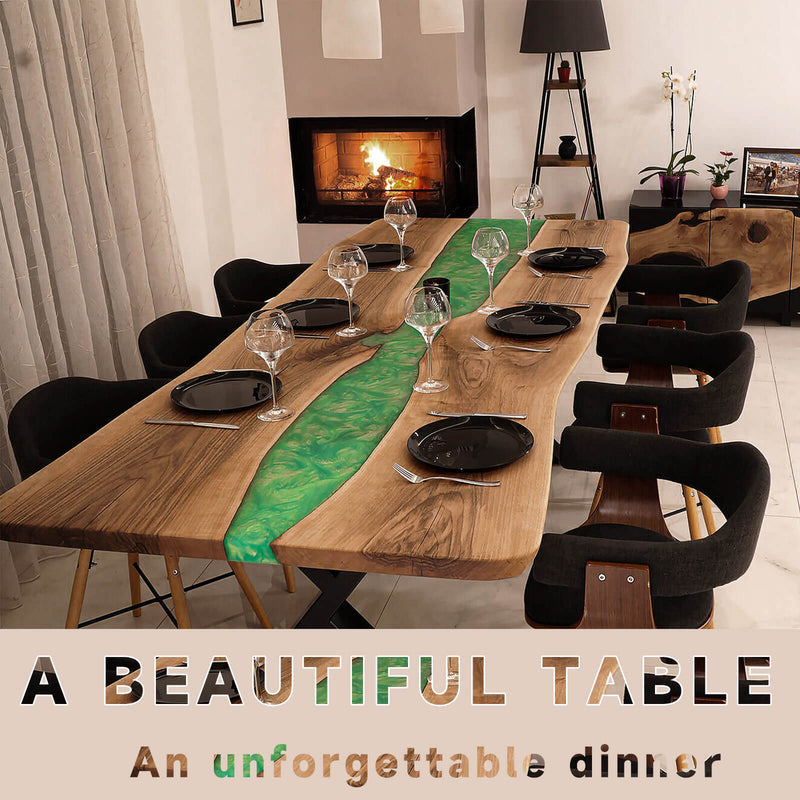 Custom Walnut Epoxy Resin River Table Green Pearl WRT-76