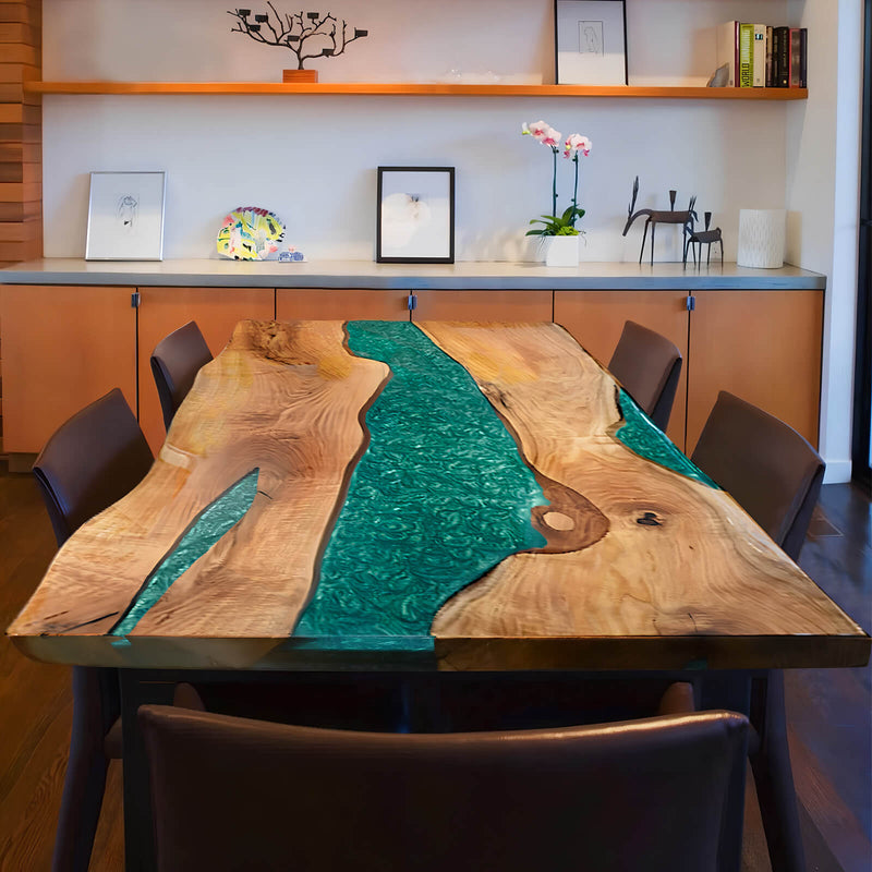 Custom Walnut Epoxy Resin River Table Green WRT-64