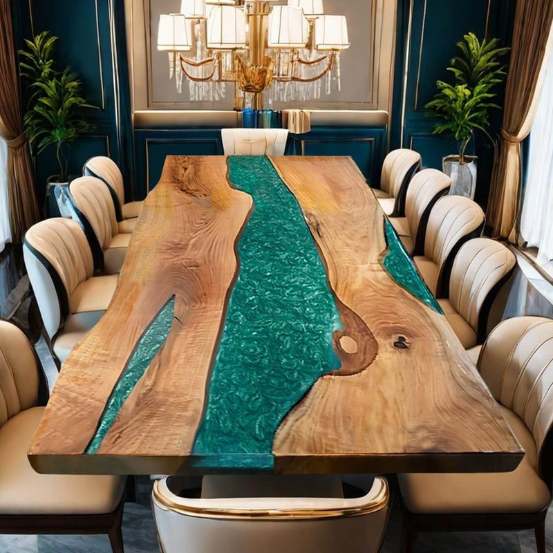 Custom Walnut Epoxy Resin River Table Green WRT-64