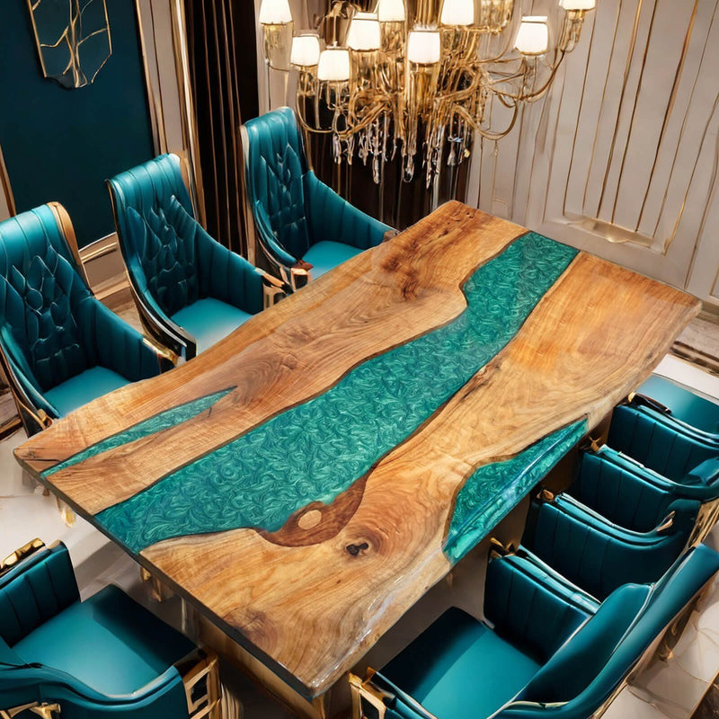 Custom Walnut Epoxy Resin River Table Green WRT-64