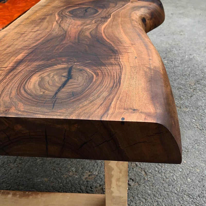 Custom Black Walnut Epoxy Resin River Table Orange Resin BRT-08