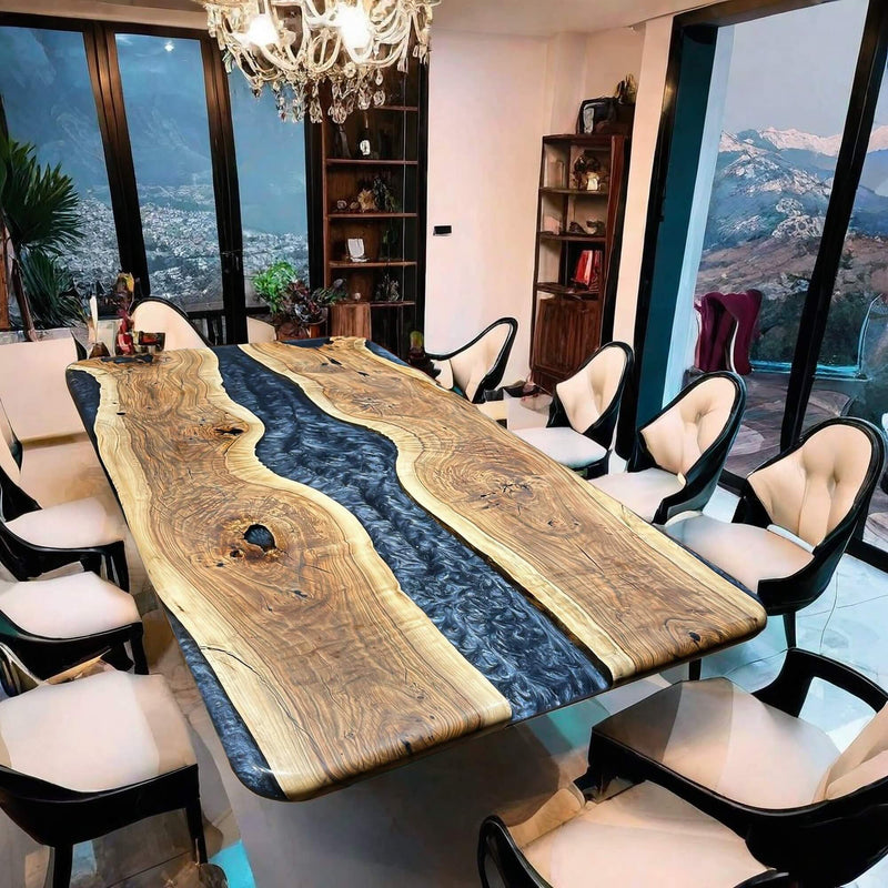 Custom Walnut Epoxy Resin River Table Pearl Gray WRT-71