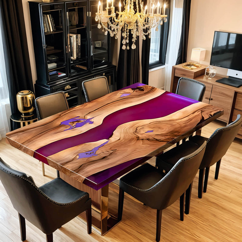 Custom Walnut Epoxy Resin River Table Purple Resin WRT-25
