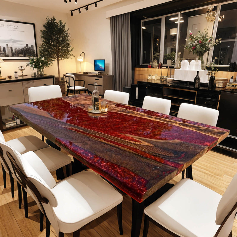 Custom Black Walnut Epoxy Resin River Table Red Resin BRT-67