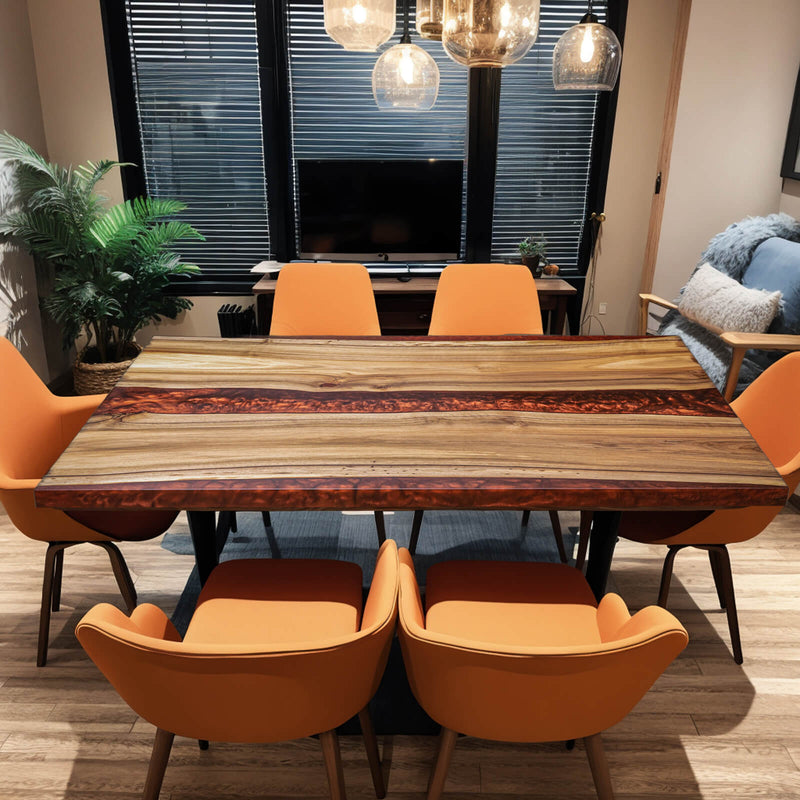 Custom Black Walnut Epoxy Resin River Table Red Resin BRT-75