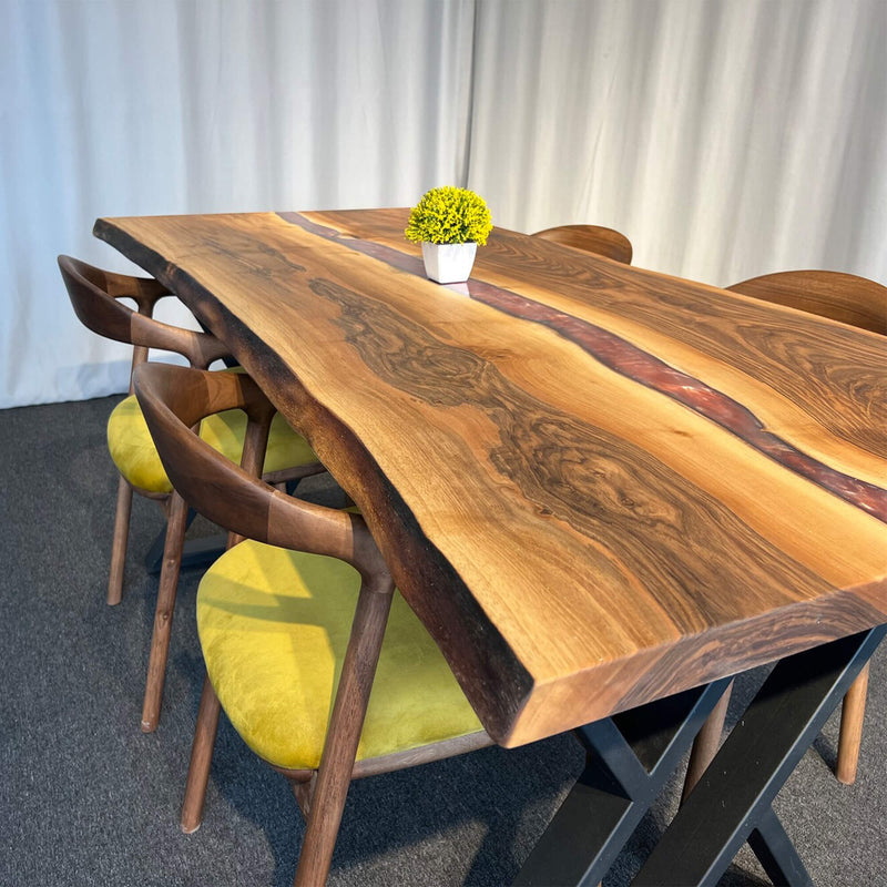 Custom Black Walnut Epoxy Resin River Table Red Resin BRT-28