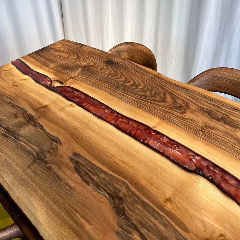 Custom Black Walnut Epoxy Resin River Table Red Resin BRT-28