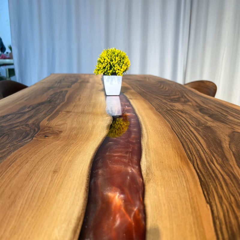 Custom Black Walnut Epoxy Resin River Table Red Resin BRT-28