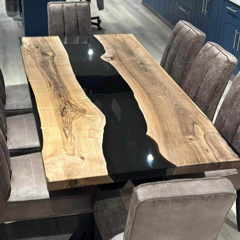Custom Walnut Epoxy Resin River Table Smoked Black WRT-75