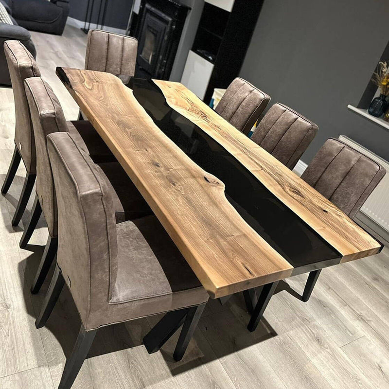 Custom Walnut Epoxy Resin River Table Smoked Black WRT-75