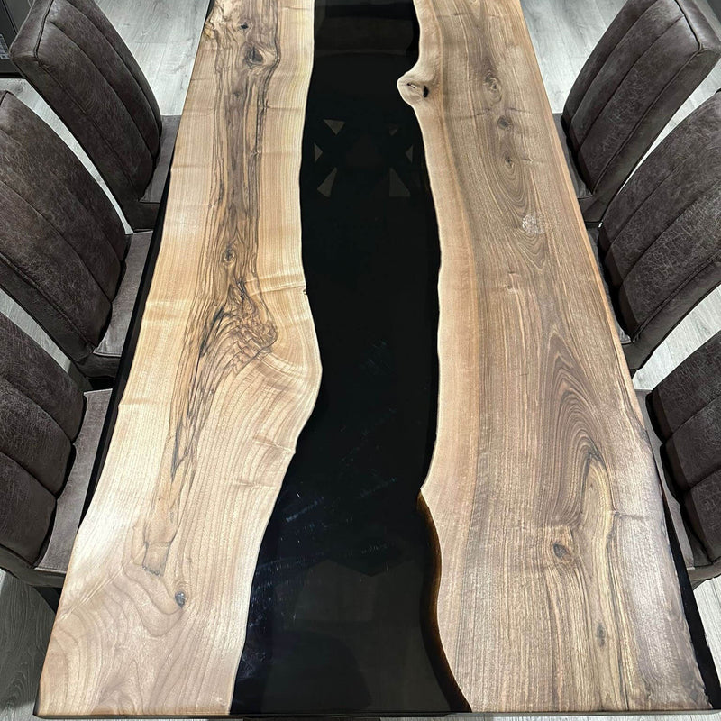 Custom Walnut Epoxy Resin River Table Smoked Black WRT-75