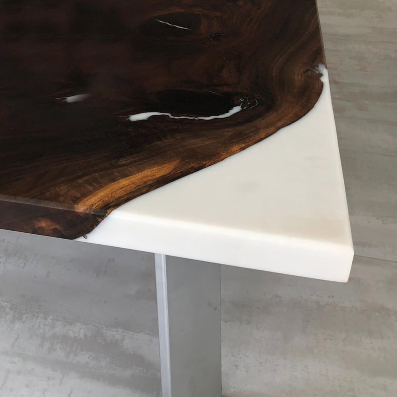 Custom Black Walnut Epoxy Resin River Table White Resin BRT-17
