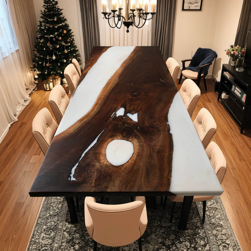 Custom Black Walnut Epoxy Resin River Table White Resin BRT-15