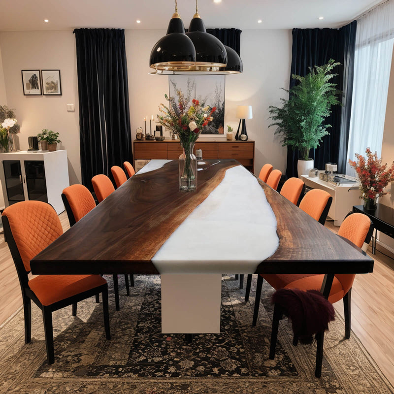 Custom Black Walnut Epoxy Resin River Table White Resin BRT-15