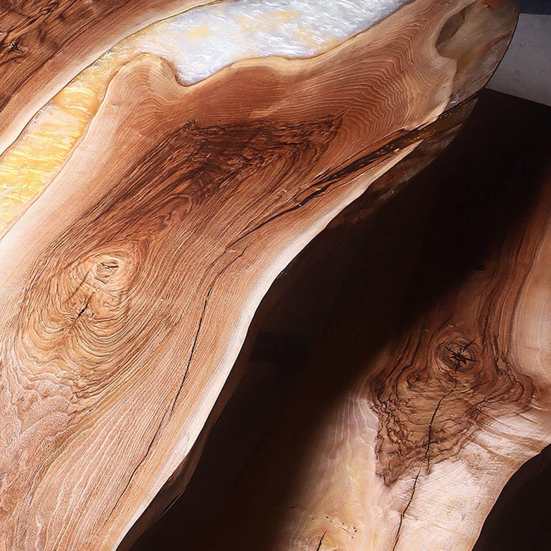 Custom Walnut Epoxy Resin River Table White and Gold Resin WRT-23