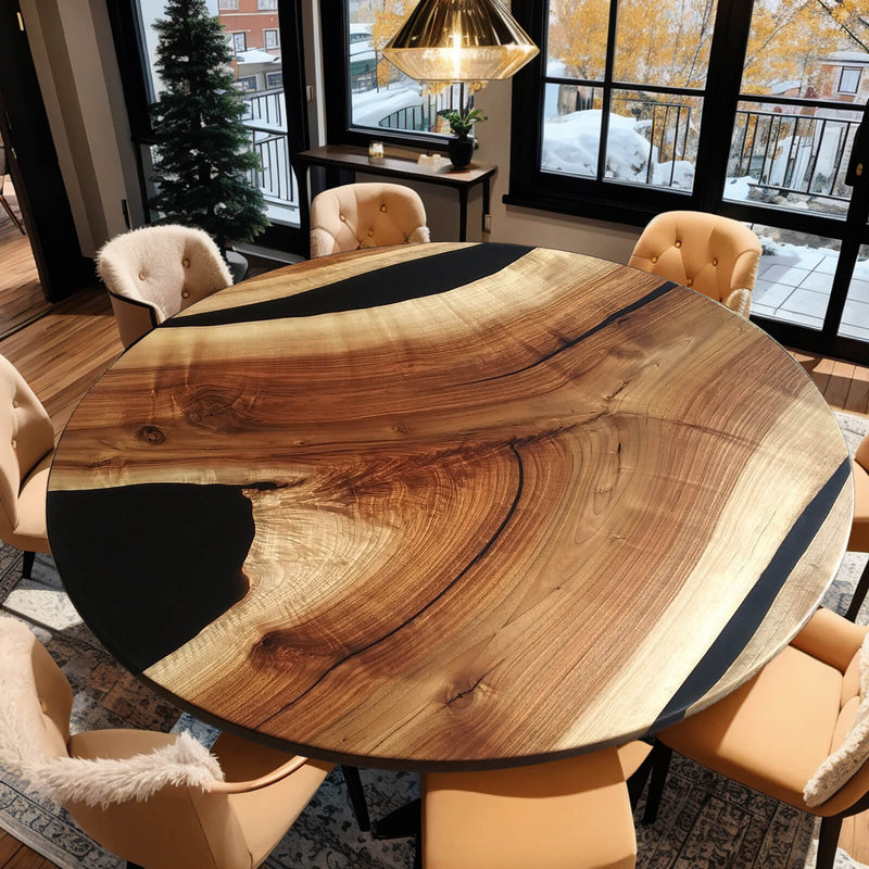 Custom Black Walnut Epoxy Resin Round Coffee Table Black Resin CRT-59
