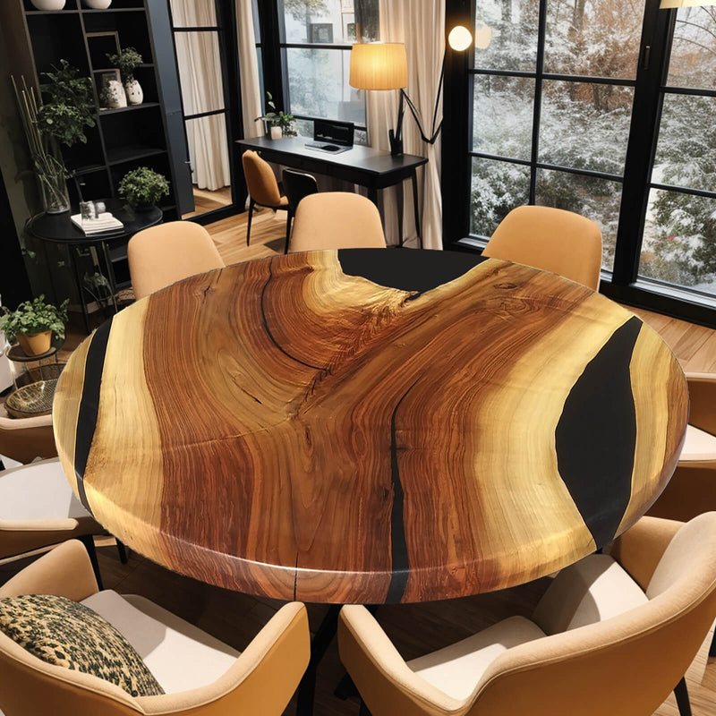 Custom Black Walnut Epoxy Resin Round Coffee Table Black Resin CRT-59