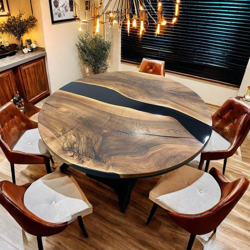 Custom Black Walnut Epoxy Resin Round Coffee Table Black Resin CRT-81