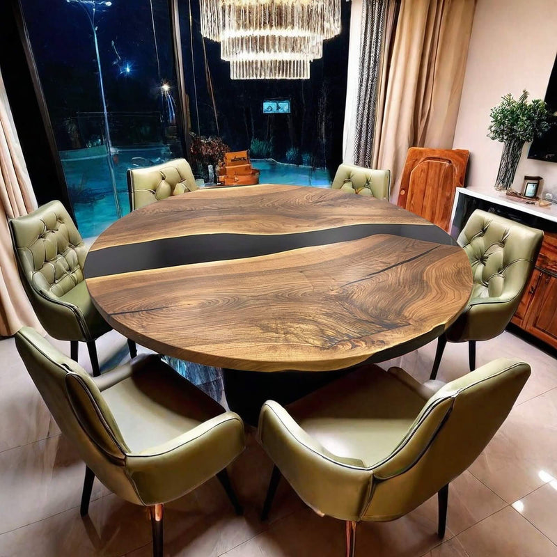 Custom Black Walnut Epoxy Resin Round Coffee Table Black Resin CRT-81