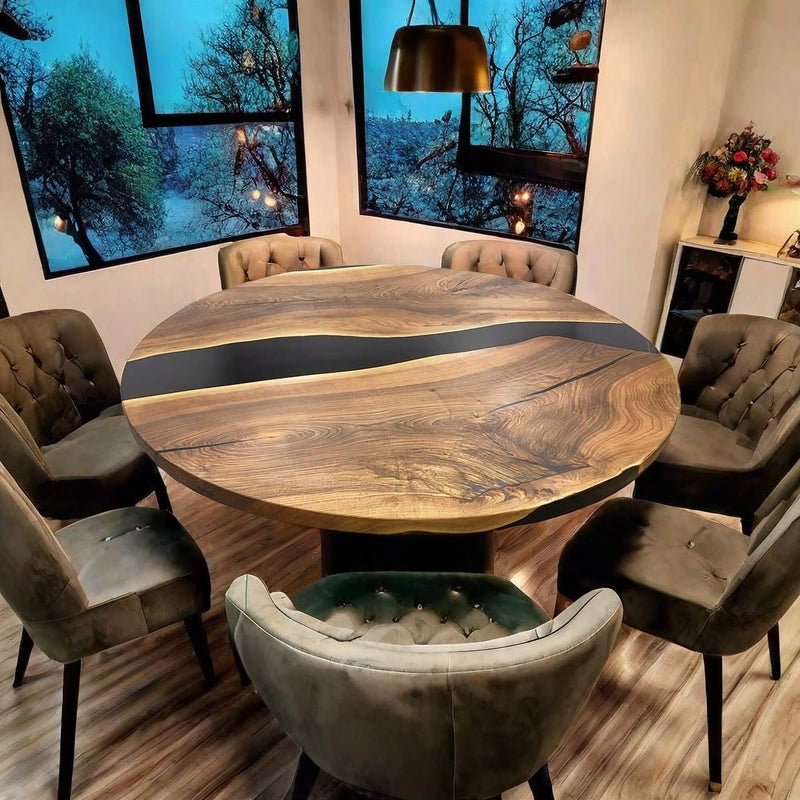 Custom Black Walnut Epoxy Resin Round Coffee Table Black Resin CRT-81