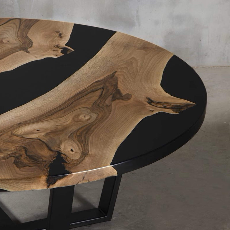 Custom Black Walnut Epoxy Resin Round Coffee Table Black Resin CRT-82