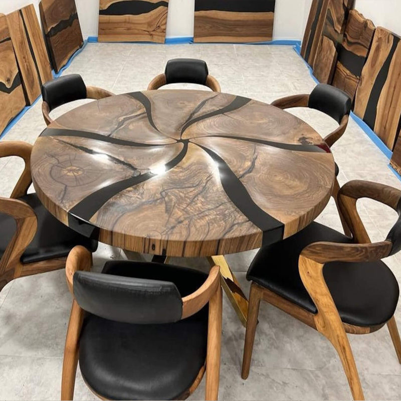 Custom Black Walnut Epoxy Resin Round Coffee Table Black Resin CRT-78