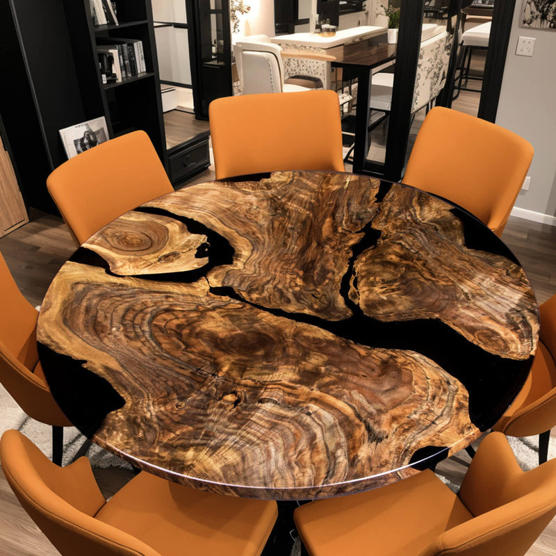 Custom Black Walnut Epoxy Resin Round Coffee Table Black Resin CRT-70