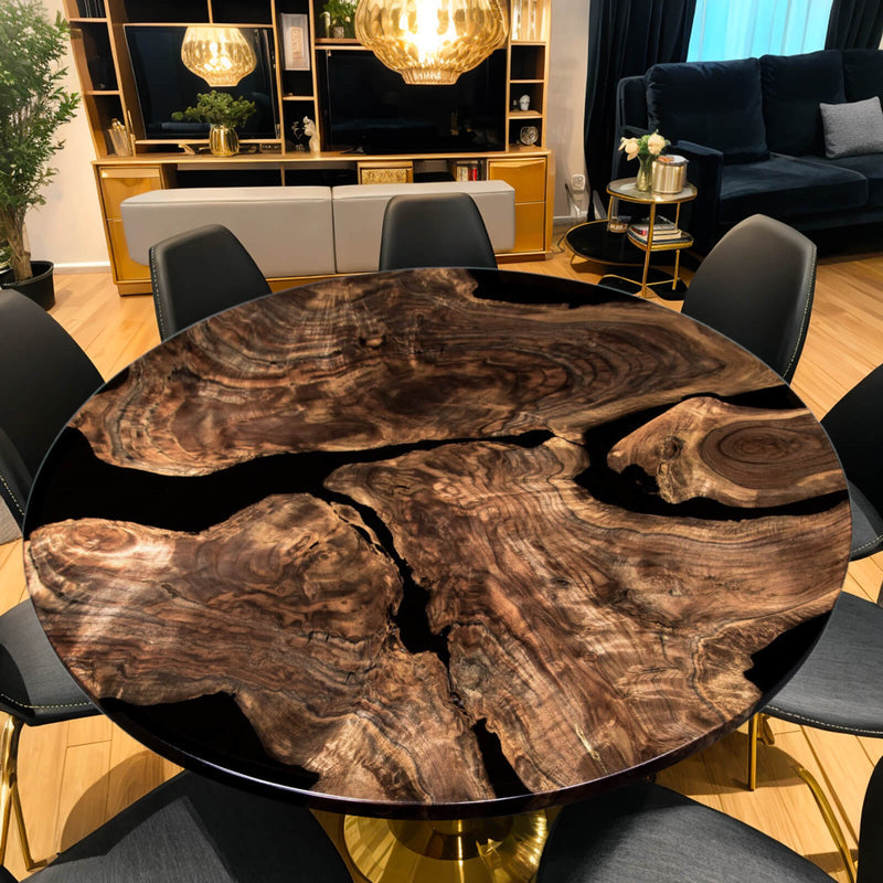 Custom Black Walnut Epoxy Resin Round Coffee Table Black Resin CRT-70