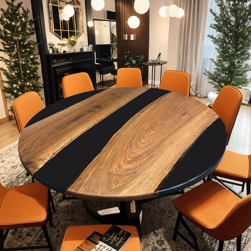 Custom Black Walnut Epoxy Resin Round Coffee Table Black Resin CRT-63