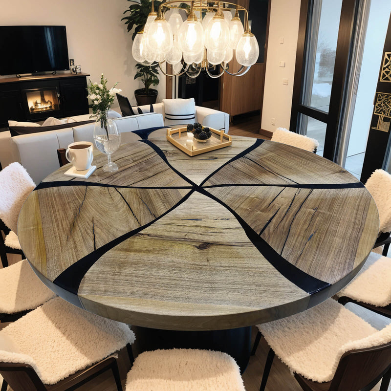 Custom Black Walnut Epoxy Resin Round Coffee Table Black Resin CRT-66